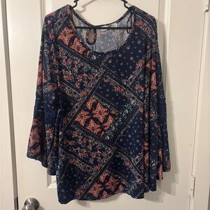 Floral Patchwork Blouse - Navy and Red